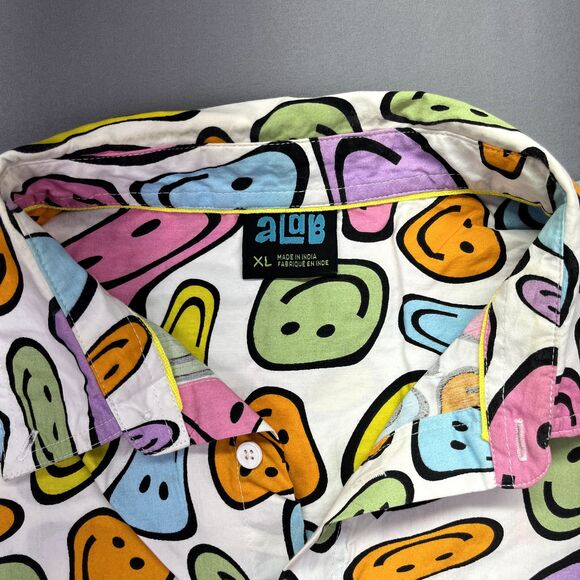 Vintage‎ aLab Button Down Shirt XL Melting Smiley Face Multicolor Hippy Trippy - Picture 4 of 14